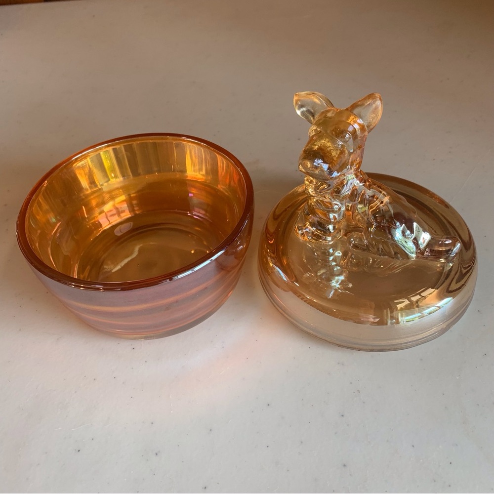 Vintage Jeanette Glass Scotty Dog Carnival Glass Powder Trinket Box - Picture 6 of 6